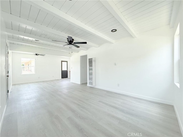 842 W Palmer St, Compton, CA 90220 - unfurnished living room featuring ceiling fan, beamed ceiling, light wood finished floors, and a heating unit