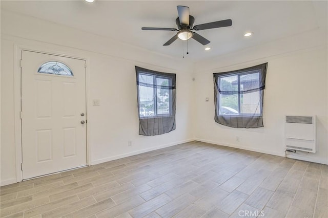 343 E 98th St, Los Angeles, CA 90003 - foyer featuring heating unit, ceiling fan, light wood-style flooring, and recessed lighting