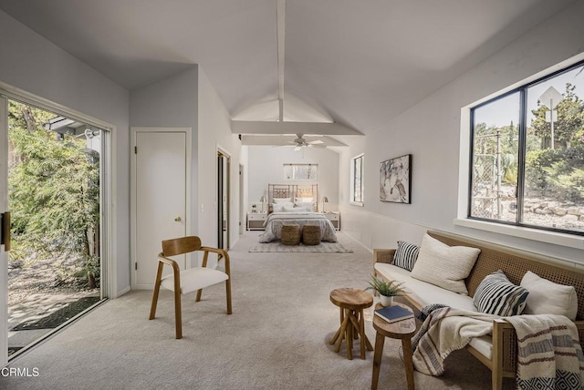 3254 Los Olivos Ln, La Crescenta, CA 91214 - carpeted bedroom featuring lofted ceiling, access to exterior, and a ceiling fan