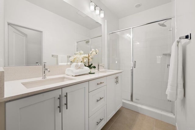 2310 Stardust Gln, Escondido, CA 92025 - full bath featuring double vanity, a stall shower, and tile patterned floors