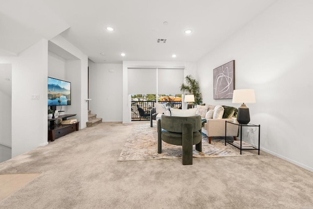 2310 Stardust Gln, Escondido, CA 92025 - living area with carpet floors, recessed lighting, and stairs