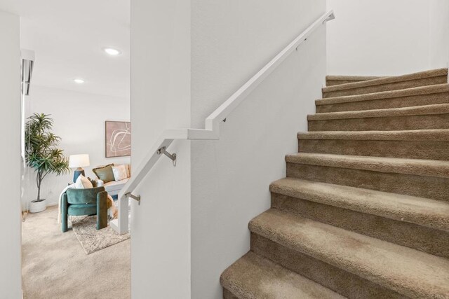2310 Stardust Gln, Escondido, CA 92025 - stairs featuring carpet floors and recessed lighting