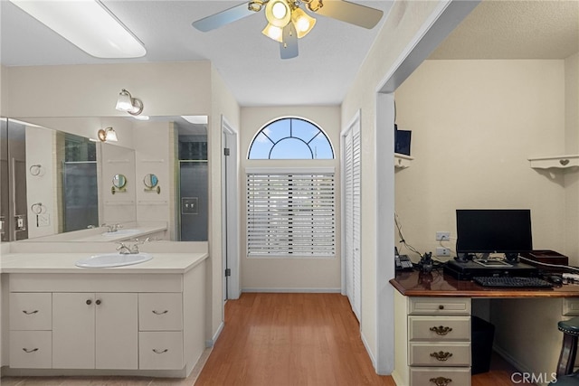 4790 Adam Rd, Simi Valley, CA 93063 - bathroom featuring ceiling fan, wood finished floors, and vanity