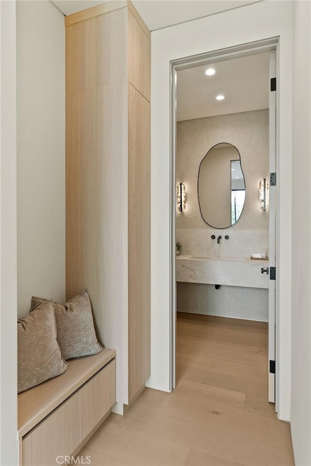 14738 Otsego St, Sherman Oaks, CA 91403 - hall with light wood-style floors and recessed lighting