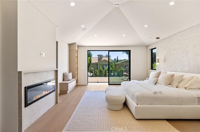 14738 Otsego St, Sherman Oaks, CA 91403 - bedroom with access to outside, vaulted ceiling, light wood-type flooring, recessed lighting, and multiple windows