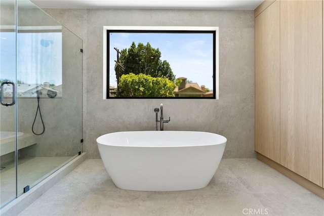 14738 Otsego St, Sherman Oaks, CA 91403 - bathroom featuring a soaking tub and a shower stall