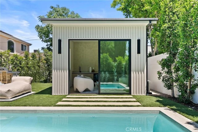 14738 Otsego St, Sherman Oaks, CA 91403 - view of outbuilding with an outdoor pool