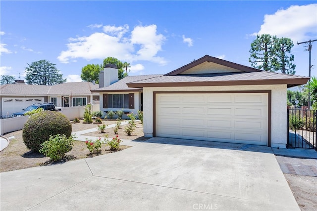 17300 Azalea Ct, La Puente, CA 91744 - single story home with concrete driveway, stucco siding, a garage, and a chimney