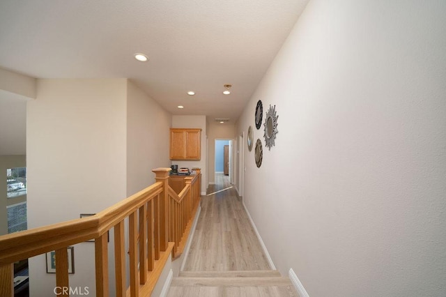 27829 Coldsprings Pl, Valencia, CA 91354 - hallway featuring an upstairs landing, recessed lighting, and light wood-style flooring