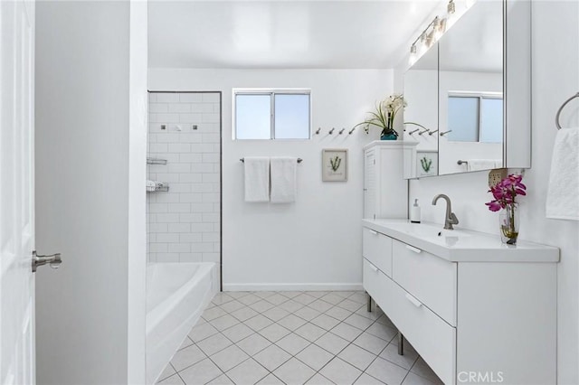 16728 Los Alimos St, Granada Hills, CA 91344 - bathroom featuring vanity, tile patterned floors, and bathtub / shower combination