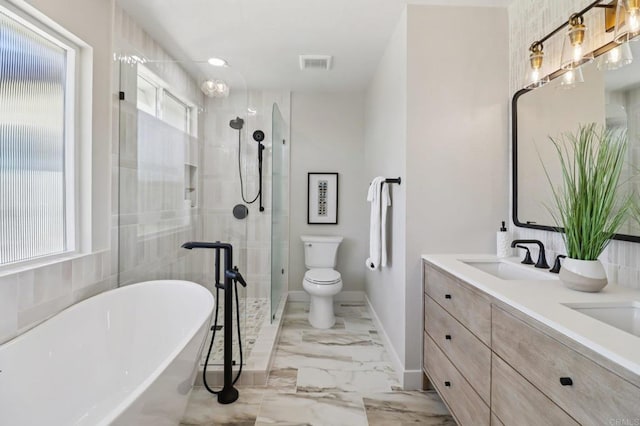 1358 Walnutview Dr, Encinitas, CA 92024 - bathroom with a freestanding tub, a stall shower, double vanity, and marble finish floors