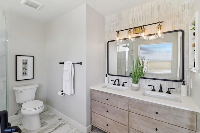 1358 Walnutview Dr, Encinitas, CA 92024 - full bathroom featuring double vanity, tasteful backsplash, and marble look tiles