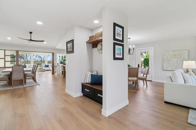 1358 Walnutview Dr, Encinitas, CA 92024 - corridor featuring healthy amount of natural light, light wood finished floors, a chandelier, and recessed lighting