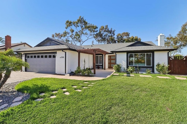 1358 Walnutview Dr, Encinitas, CA 92024 - single story home with an attached garage, a chimney, driveway, brick siding, and roof with shingles