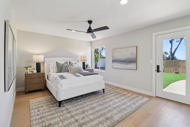 1358 Walnutview Dr, Encinitas, CA 92024 - bedroom featuring access to exterior, light wood-style floors, recessed lighting, and a ceiling fan