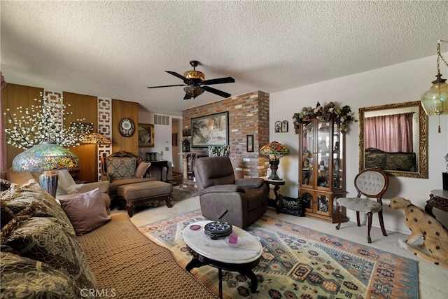 341 Mellane Cir, Orland, CA 95963 - carpeted living room featuring ceiling fan and a textured ceiling
