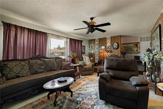 341 Mellane Cir, Orland, CA 95963 - carpeted living area featuring a ceiling fan and a textured ceiling