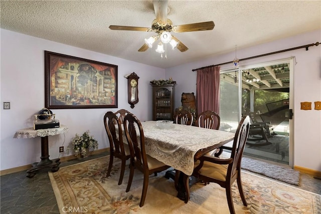341 Mellane Cir, Orland, CA 95963 - dining area with stone finish floors, a textured ceiling, and ceiling fan