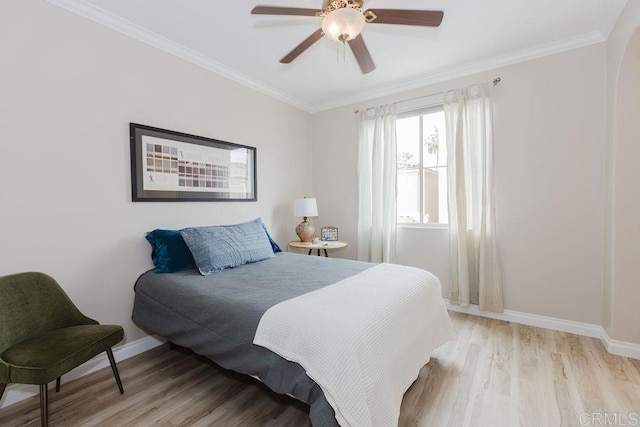 2740 E Bainbridge Rd, San Diego, CA 92106 - bedroom with light wood finished floors, ornamental molding, and ceiling fan