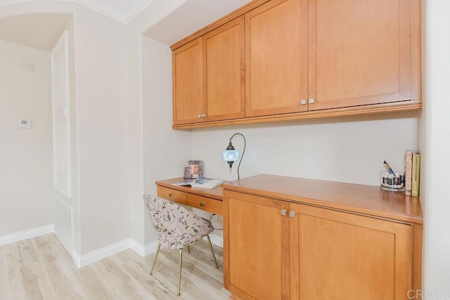 2740 E Bainbridge Rd, San Diego, CA 92106 - home office with light wood-style flooring and ornamental molding