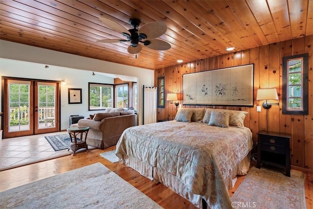 2310 Oak Haven Ln, Arroyo Grande, CA 93420 - bedroom featuring access to exterior, wooden ceiling, wood finished floors, and wood walls