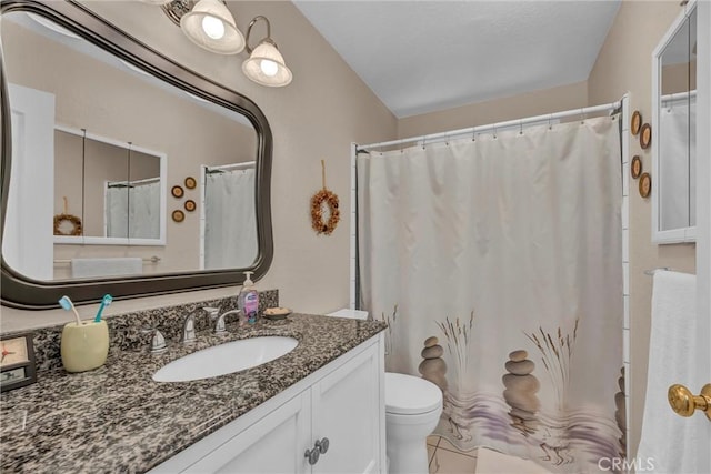 16635 Mountain View Dr, Cobb, CA 95426 - full bath featuring vanity, curtained shower, and tile patterned floors