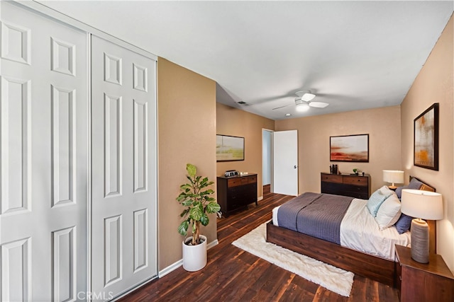 2019 Greentree St, Lancaster, CA 93535 - bedroom featuring dark wood-style flooring and a ceiling fan