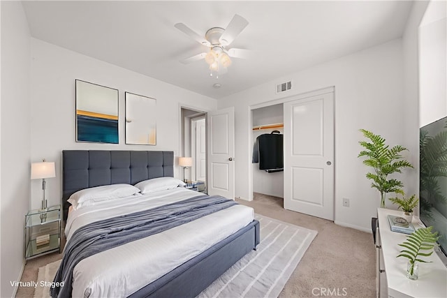 39886 Worthington Pl, Temecula, CA 92591 - bedroom featuring light colored carpet, a closet, and ceiling fan