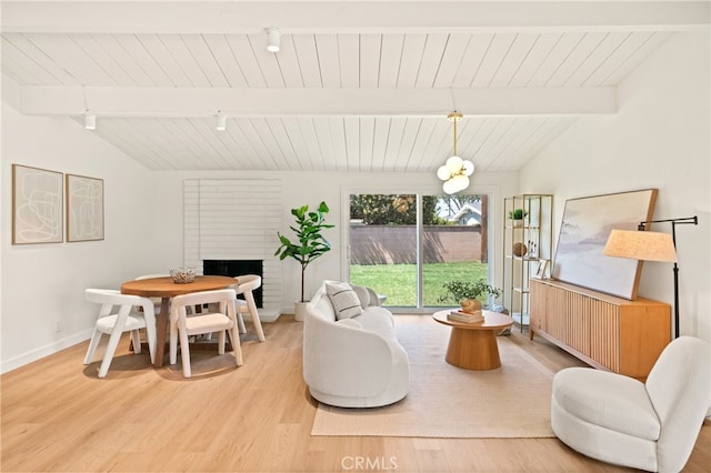 5839 Los Santos Way, Buena Park, CA 90620 - living room with wooden ceiling, light wood-style flooring, and a fireplace