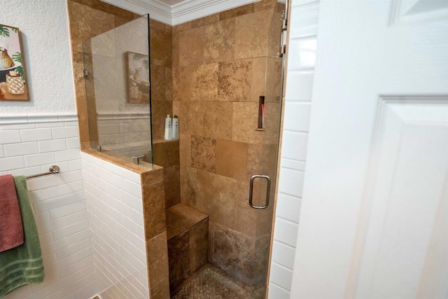 39668 Roripaugh Rd, Temecula, CA 92591 - full bathroom with tile walls, a tile shower, and wainscoting