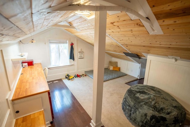 39668 Roripaugh Rd, Temecula, CA 92591 - bonus room with lofted ceiling, dark wood-style floors, wooden ceiling, and wood walls