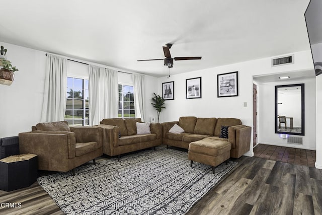 6100 Carter Ave, Bakersfield, CA 93308 - living area with dark wood-style floors and ceiling fan