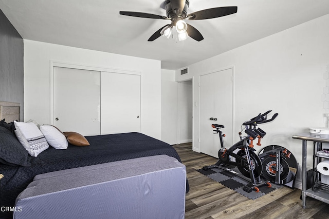 6100 Carter Ave, Bakersfield, CA 93308 - bedroom with wood finished floors, a closet, and a ceiling fan