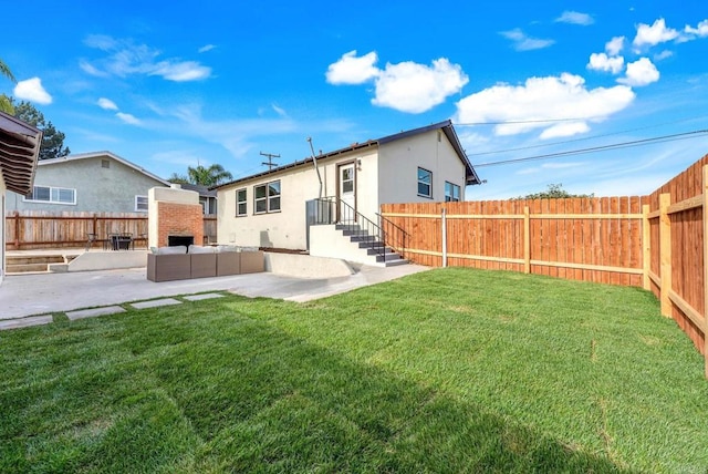 640 Pyramid St, San Diego, CA 92114 - back of house with stucco siding, a fenced backyard, a patio, and outdoor lounge area