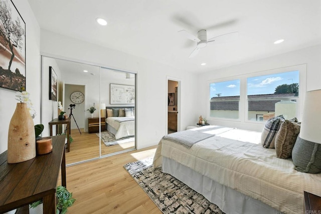640 Pyramid St, San Diego, CA 92114 - bedroom with light wood-style floors, recessed lighting, ceiling fan, and a closet