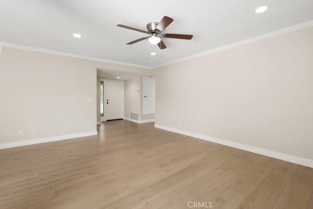 2639 Cameron Unit 119, Anaheim, CA 92801 - empty room with a ceiling fan, recessed lighting, light wood finished floors, and crown molding