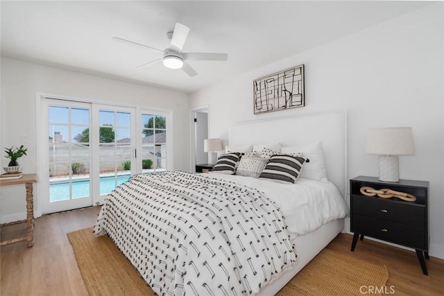 413 N Rimhurst Ave, Covina, CA 91724 - bedroom with access to exterior, wood finished floors, and a ceiling fan