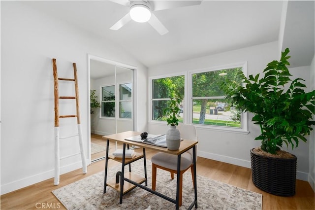 413 N Rimhurst Ave, Covina, CA 91724 - office with vaulted ceiling, ceiling fan, and light wood-style flooring