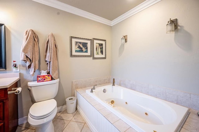 1926 Pamela Ln, Escondido, CA 92026 - full bathroom with vanity, a whirlpool tub, crown molding, and tile patterned floors
