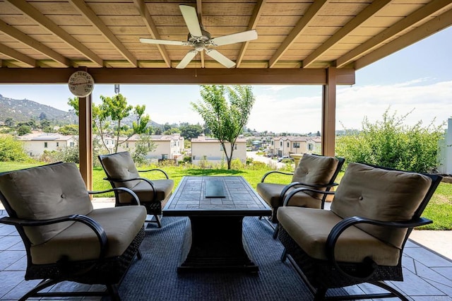 1926 Pamela Ln, Escondido, CA 92026 - view of patio with ceiling fan, an outdoor living space with a fire pit, and a residential view