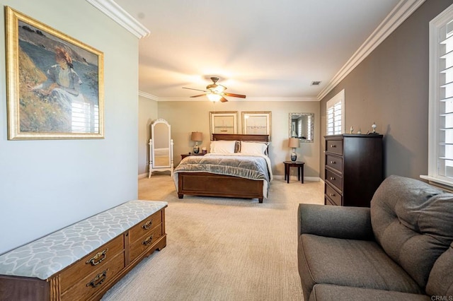1926 Pamela Ln, Escondido, CA 92026 - bedroom featuring light colored carpet, ornamental molding, and a ceiling fan