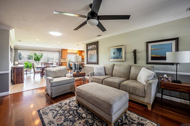1926 Pamela Ln, Escondido, CA 92026 - living area with crown molding, ceiling fan, and wood finished floors