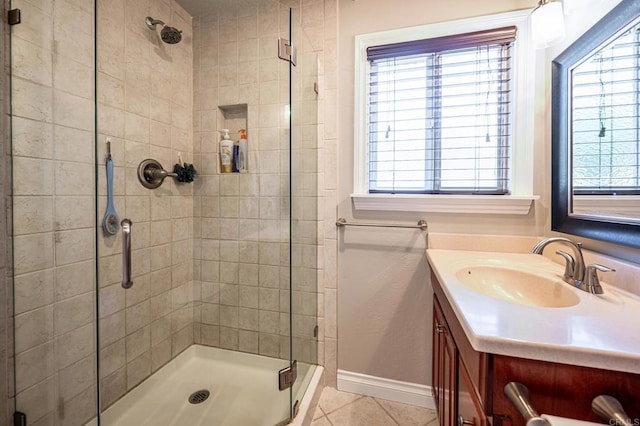 1926 Pamela Ln, Escondido, CA 92026 - full bathroom featuring a stall shower, vanity, tile patterned flooring, and plenty of natural light