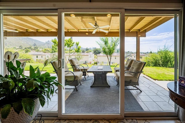 1926 Pamela Ln, Escondido, CA 92026 - view of patio with ceiling fan, a mountain view, and a gazebo