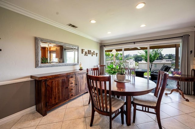 1926 Pamela Ln, Escondido, CA 92026 - dining space with plenty of natural light, light tile patterned floors, crown molding, and recessed lighting