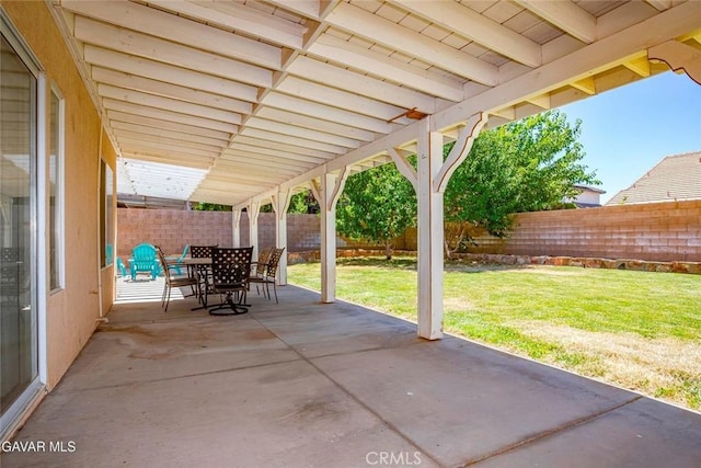 4018 Via Barbara, Lancaster, CA 93536 - fenced backyard with a patio and outdoor dining space