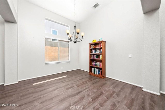 4018 Via Barbara, Lancaster, CA 93536 - unfurnished dining area featuring a chandelier and dark wood finished floors