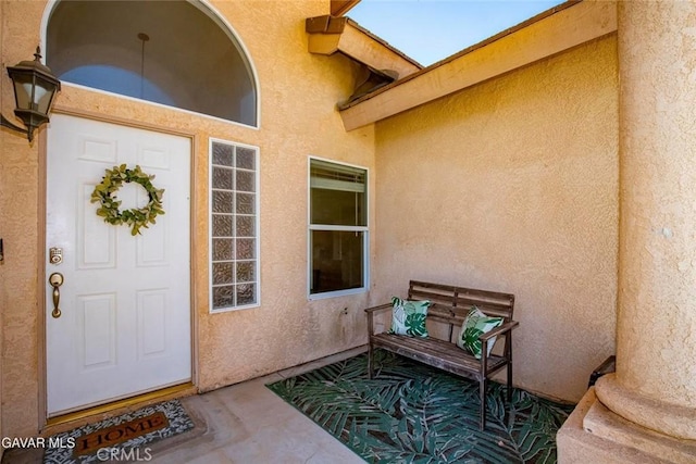 4018 Via Barbara, Lancaster, CA 93536 - doorway to property featuring stucco siding
