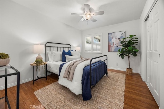 4161 E Fauna Ave, Anaheim, CA 92807 - bedroom with wood finished floors, a closet, and a ceiling fan