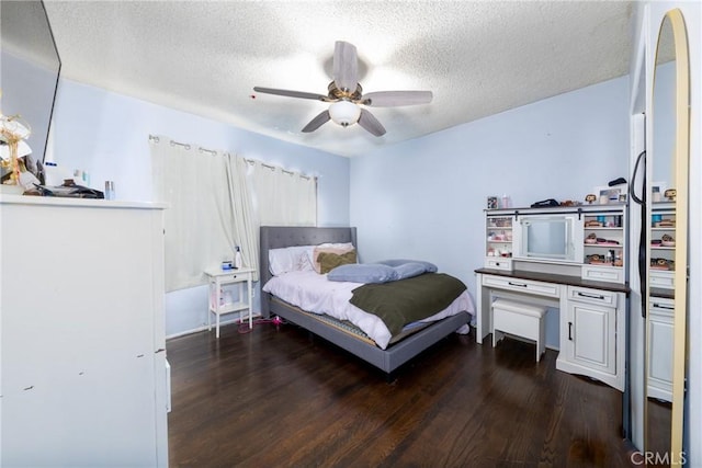 5082 La Madera Ave, El Monte, CA 91732 - bedroom featuring dark wood-style flooring, a textured ceiling, and a ceiling fan